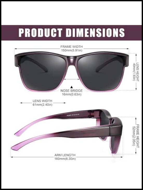 Oversized Square Polarized Sunglasses Fit Over Glasses UV400 Protection TR90